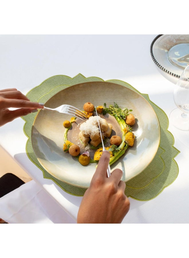 HOMESTAR Set of 4 Sage Green Embroidered Placemats - Cotton Linen Table Mats with Scalloped Edge, Floral Design for Wedding, Eid & Hospitality Decor, 17x14 Inch - Image 3