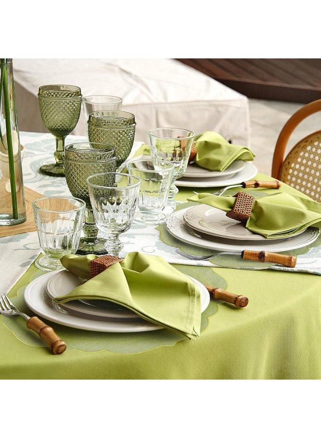 HOMESTAR Set of 4 Sage Green Embroidered Placemats - Cotton Linen Table Mats with Scalloped Edge, Floral Design for Wedding, Eid & Hospitality Decor, 17x14 Inch - Image 4