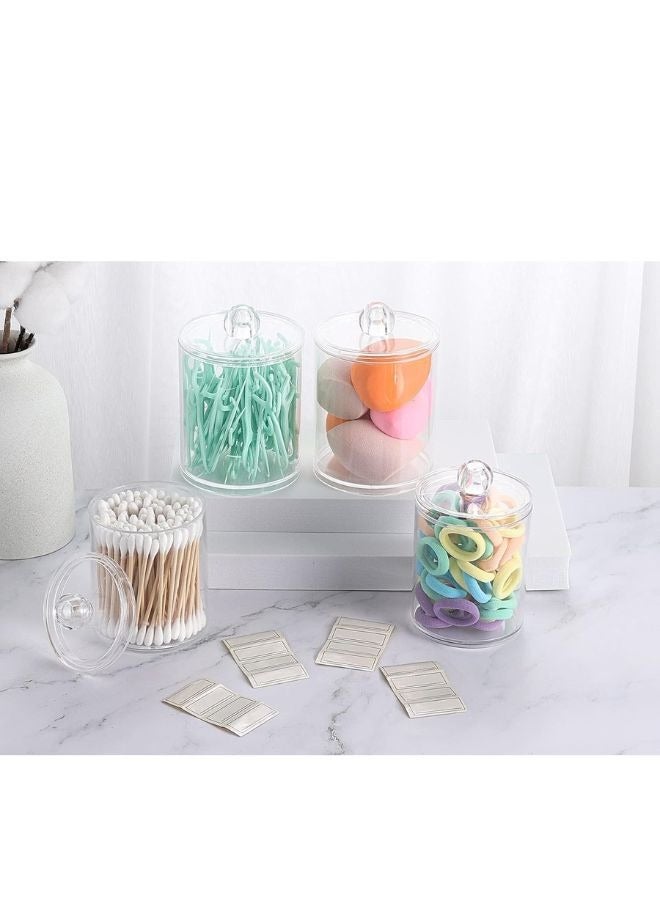 Arabest 4 Pack Holder Dispenser for Cotton Balls,Cotton Swabs,Cotton Round Pads,Floss Picks - 10oz Clear Plastic Apothecary Jar Set for Bathroom Jar Storage Organization,Vanity Makeup Organizer - Image 2