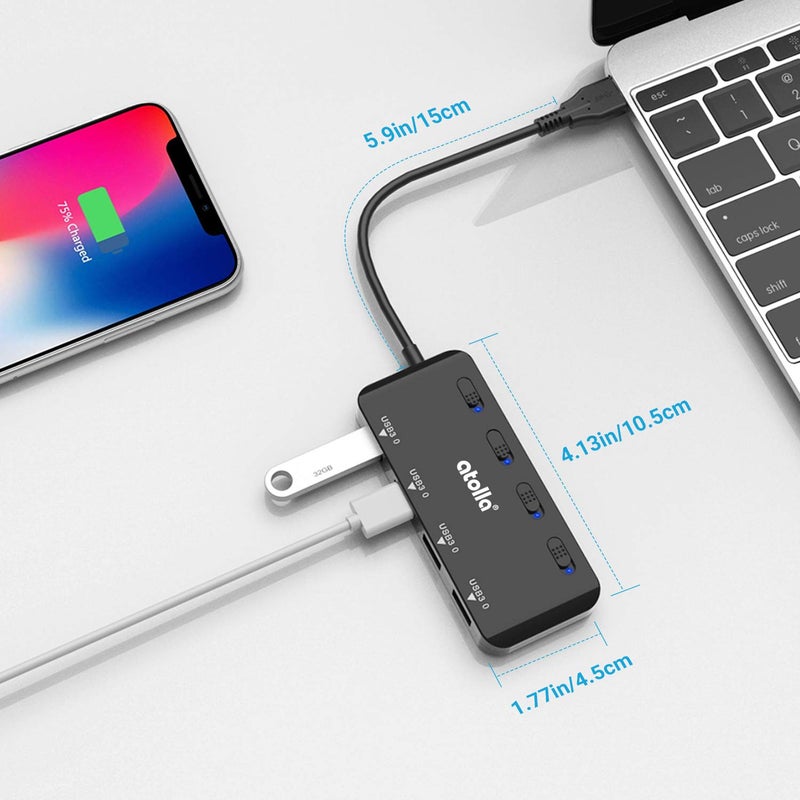 atolla USB 3.0 Hub 4-Port with Individual Switches, Ultra-Slim High-Speed Data Expander, 5Gbps USB Splitter for Laptop, PC, Keyboard, Mouse, Flash Drive â€“ LED Indicators, Plug & Play - Image 5