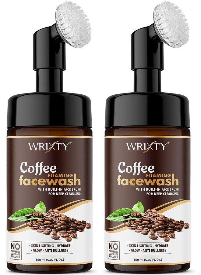 Wrixty Coffee Foaming Face Wash with Built-In Face Brush For Deep Cleansing 300ml (150ml x Pack 2) | Hydrate Skin | Skin Brightening, Acne and Oil Control Face Wash | For Men & Women