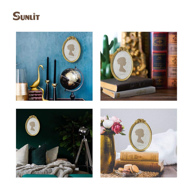 Sunlit Vintage Picture Frame 5x7 Inch  Oval Antique Photo Frames with Glass Front  Luxury Photo Display  Tabletop Wall Hanging  Gift Ideas  Golden Rose - Image 4