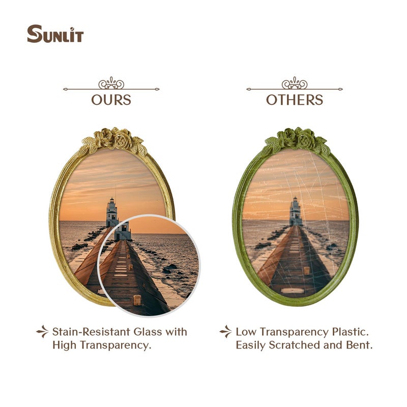 Sunlit Vintage Picture Frame 5x7 Inch  Oval Antique Photo Frames with Glass Front  Luxury Photo Display  Tabletop Wall Hanging  Gift Ideas  Golden Rose - Image 3