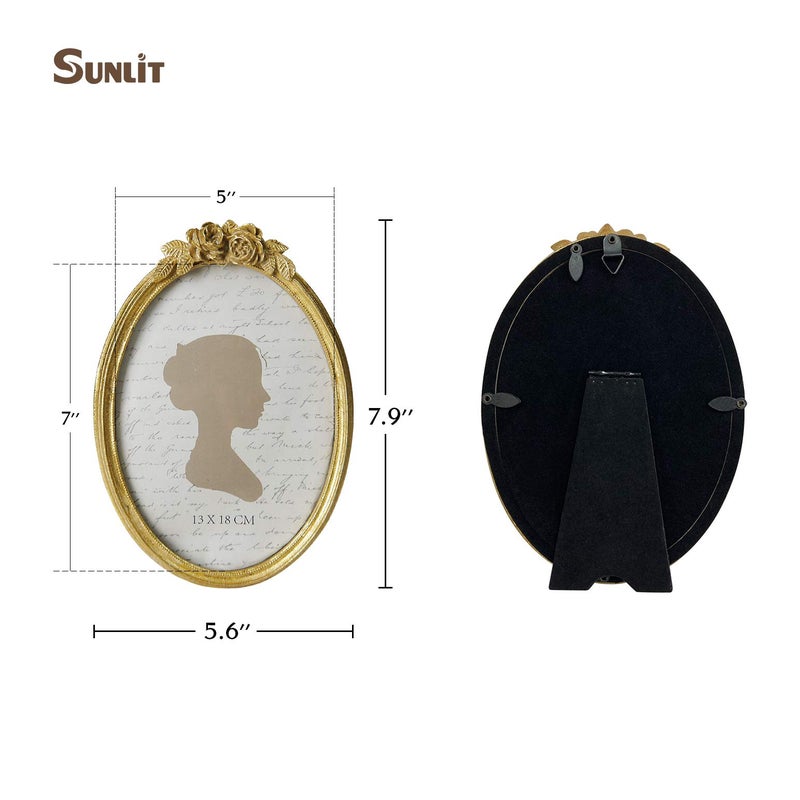 Sunlit Vintage Picture Frame 5x7 Inch  Oval Antique Photo Frames with Glass Front  Luxury Photo Display  Tabletop Wall Hanging  Gift Ideas  Golden Rose - Image 2
