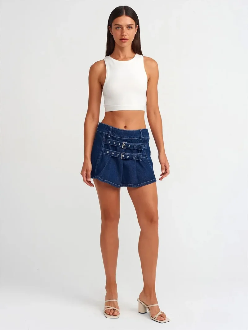 ديلفين Dilvin Belted Cotton Denim Mini Skirt