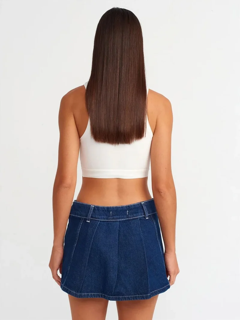 ديلفين Dilvin Belted Cotton Denim Mini Skirt
