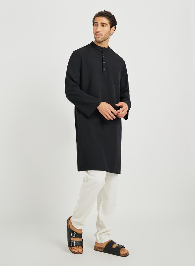 Take Two Take Two Men Black Solid Stand Collar Long Sleeve Thobe  - Image 2
