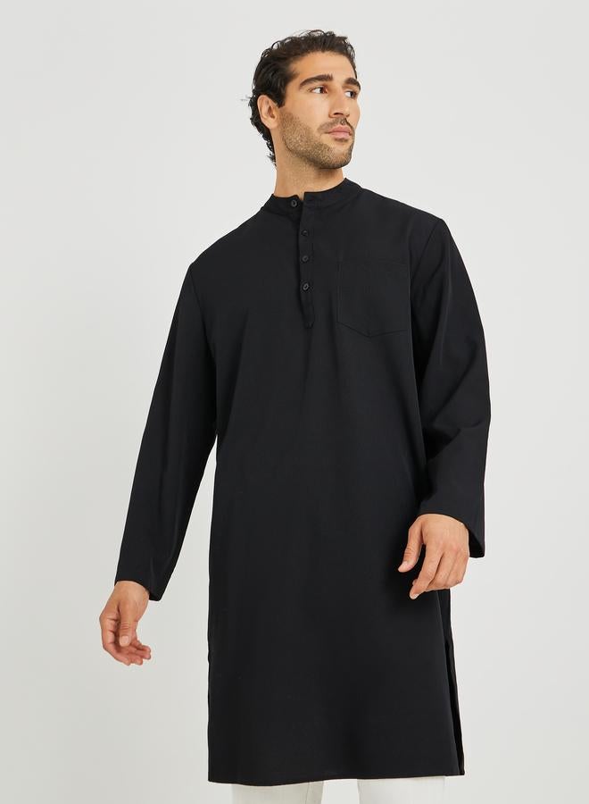Take Two Take Two Men Black Solid Stand Collar Long Sleeve Thobe  - Image 1