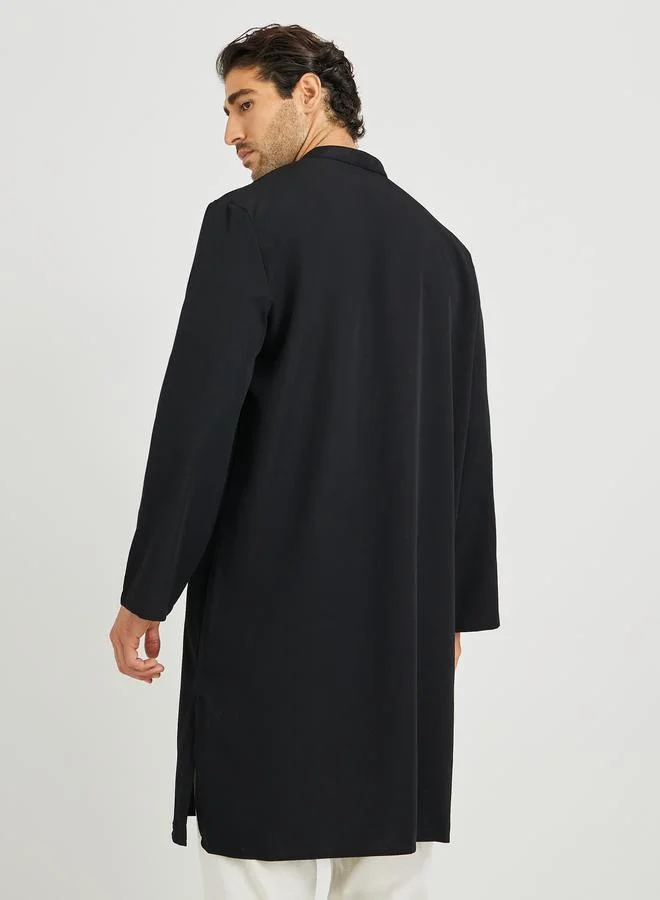 تايك تو ثوب رجالي أسود سادة بياقة واقفة وأكمام طويلة