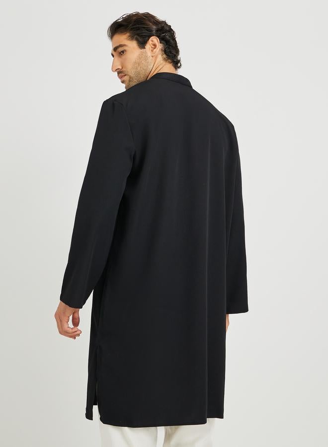 Take Two Take Two Men Black Solid Stand Collar Long Sleeve Thobe  - Image 4