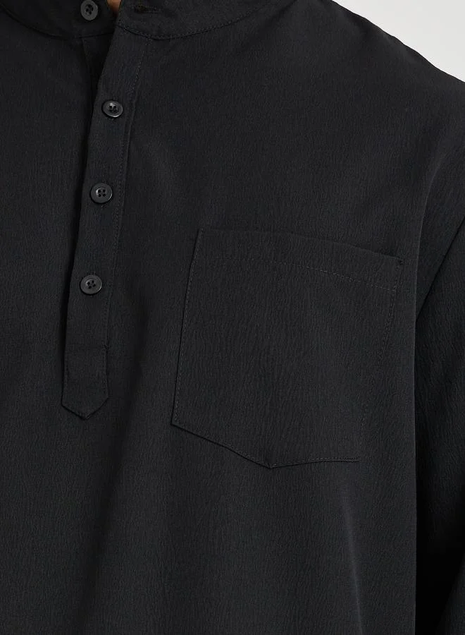 تايك تو ثوب رجالي أسود سادة بياقة واقفة وأكمام طويلة