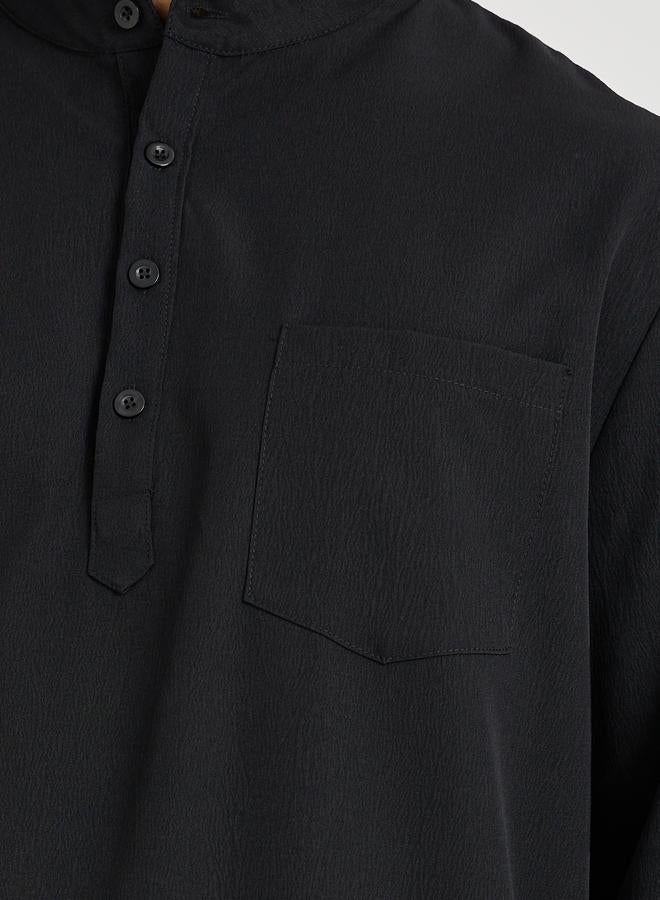 Take Two Take Two Men Black Solid Stand Collar Long Sleeve Thobe  - Image 3