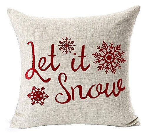 Andreannie Set of 4 Throw Pillow Cover Christmas Beige Shadow Let It Snow Snowflakes Red Cotton Linen Throw Pillow Case Cushion Cover for Sofa Bed Couch Home Decor Square 18 X 18 Inches(Blood Red) - Image 3