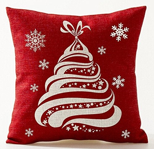 Andreannie Set of 4 Throw Pillow Cover Christmas Beige Shadow Let It Snow Snowflakes Red Cotton Linen Throw Pillow Case Cushion Cover for Sofa Bed Couch Home Decor Square 18 X 18 Inches(Blood Red) - Image 5