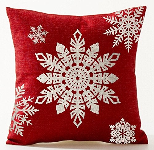 Andreannie Set of 4 Throw Pillow Cover Christmas Beige Shadow Let It Snow Snowflakes Red Cotton Linen Throw Pillow Case Cushion Cover for Sofa Bed Couch Home Decor Square 18 X 18 Inches(Blood Red) - Image 2