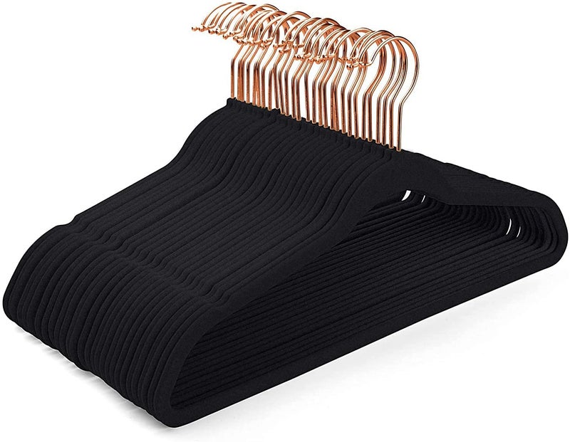 KITCHMO- Premium Velvet Hangers Non Slip Velvet Suit Hangers Rose Gold Hooks,Space Saving Clothes Hangers Velvet Hangers Non-Slip 360 Degree Swivel Hook Clothes Hangers Velvet (Black, Pack of 40) - Image 2