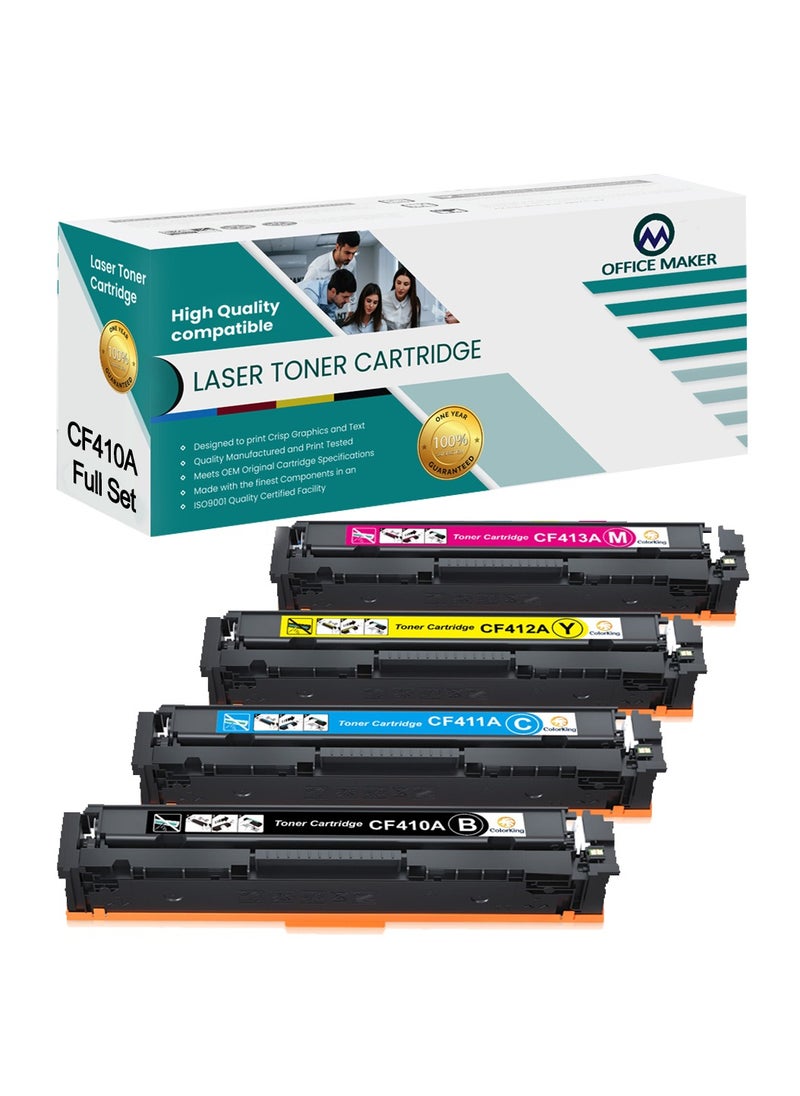 أوفيس ميكر Office maker High Grade Toners for HP 410A CF410A CF411A CF412A CF413A for Color Laserjet Pro MFP M477fnw M477fdw M477fdn Pro M452nw M452dw M452dn (Black, Cyan, Magenta, Yellow, 4 Pack)  - Image 1