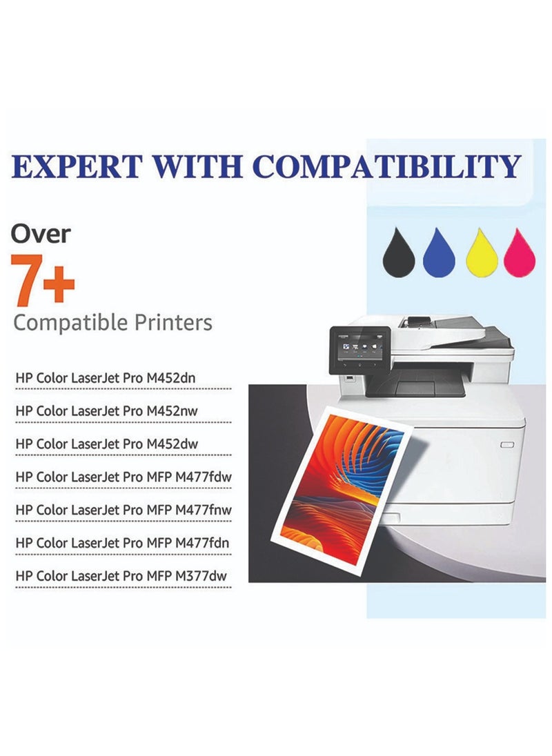 أوفيس ميكر Office maker High Grade Toners for HP 410A CF410A CF411A CF412A CF413A for Color Laserjet Pro MFP M477fnw M477fdw M477fdn Pro M452nw M452dw M452dn (Black, Cyan, Magenta, Yellow, 4 Pack)  - Image 2