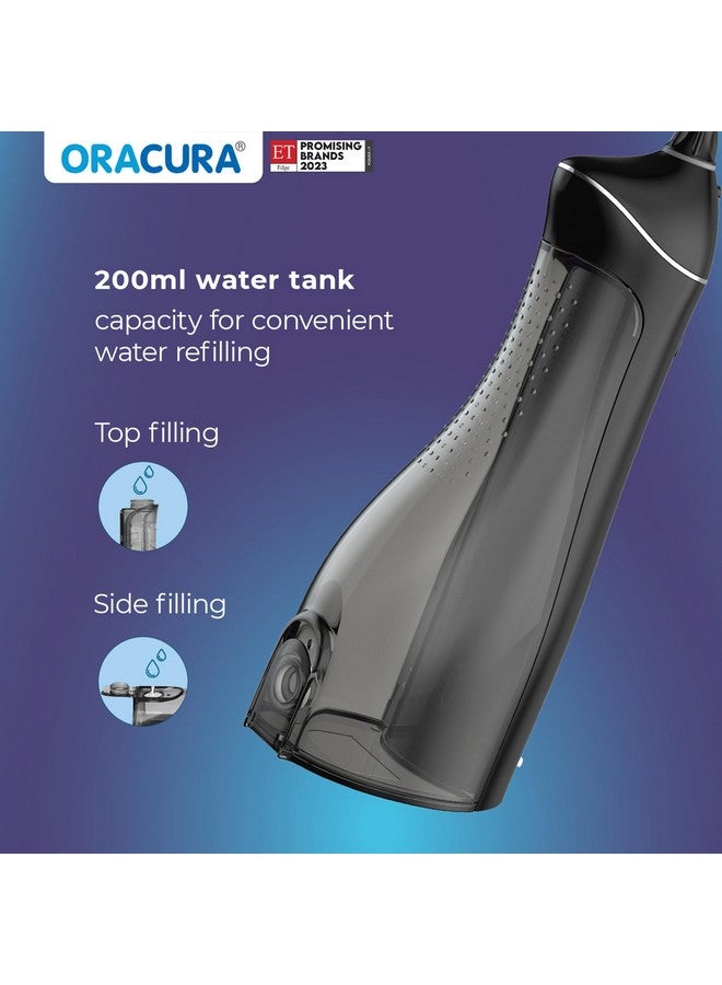 ORACURA ORACURA® OC200 Dental PRO Smart PLUS Water Flosser® Black, 8 Nozzle Tips, Portable & Rechargeable, Custom 8 Water Pressure Settings, 200ml Tank Capacity, IPX7 Waterproof, 365 Days Warranty  - Image 3