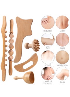 عربست مجموعة أدوات Gua Sha ذات الجسم الخشبي ، أدوات تدليك العلاج بالخشب ، مدلك الرقبة الخلفي للساق للتصريف اللمفاوي ، تشكيل الجسم ، تخفيف الآلام (6 في 1)  - Image 1