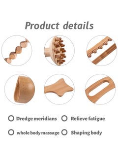 عربست مجموعة أدوات Gua Sha ذات الجسم الخشبي ، أدوات تدليك العلاج بالخشب ، مدلك الرقبة الخلفي للساق للتصريف اللمفاوي ، تشكيل الجسم ، تخفيف الآلام (6 في 1)  - Image 4