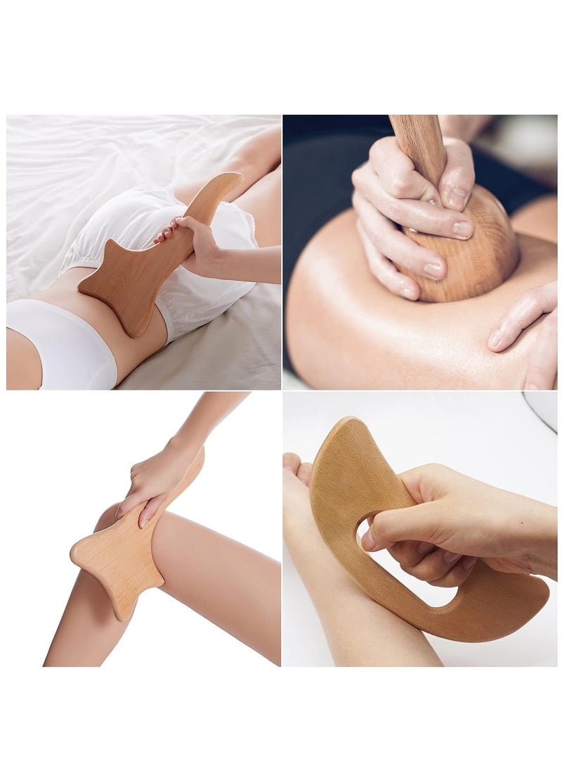 Arabest - Wooden Body Gua Sha Tool Set, Wood Therapy Massage Tools, Leg Back Neck Massager for Lymphatic Drainage, Body Shaping, Pain Relief(6 in 1) - Image 1