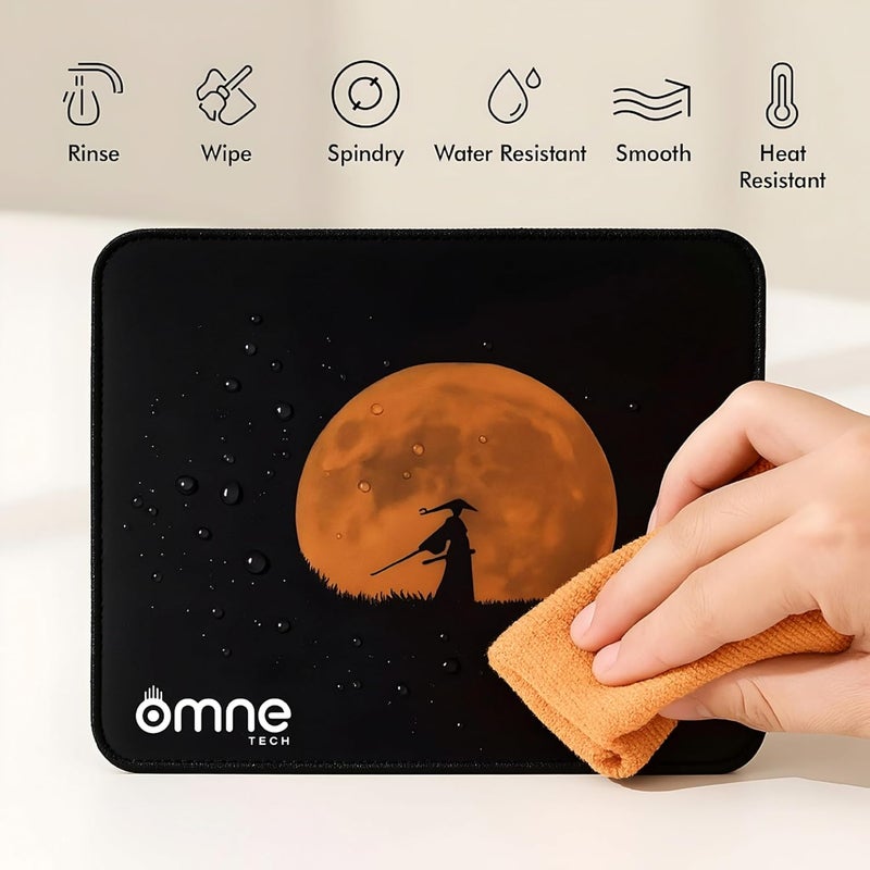 omne TECH Samurai Sunset Mouse Mat | Large Gaming Mouse Pad with 3mm Thick Anti-Slip Rubber Base | Smooth Speed Control Surface | Stitched Edges | Desk Pad for Office, Home & Gaming Setup - Image 3