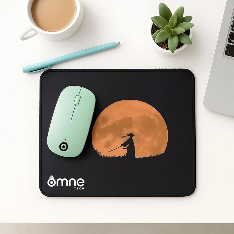 omne TECH Samurai Sunset Mouse Mat | Large Gaming Mouse Pad with 3mm Thick Anti-Slip Rubber Base | Smooth Speed Control Surface | Stitched Edges | Desk Pad for Office, Home & Gaming Setup - Image 2