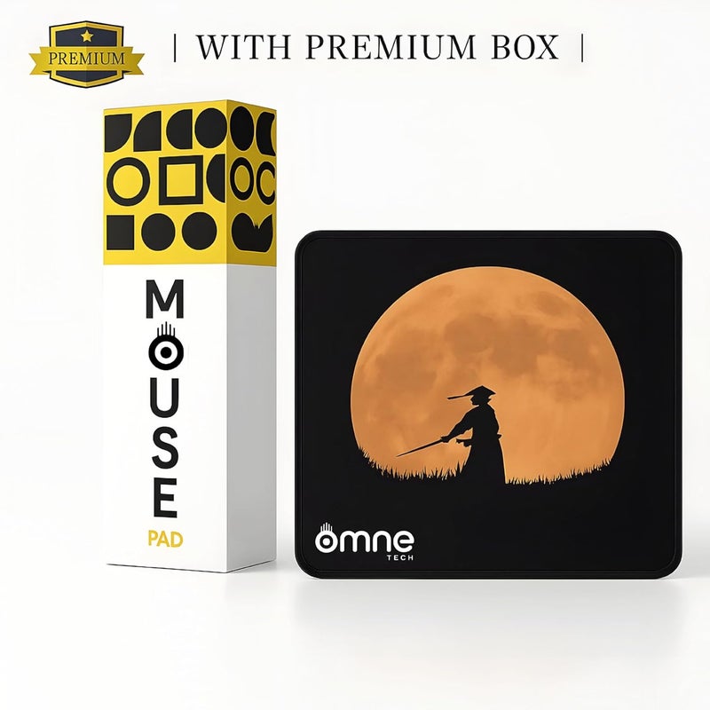 omne TECH Samurai Sunset Mouse Mat | Large Gaming Mouse Pad with 3mm Thick Anti-Slip Rubber Base | Smooth Speed Control Surface | Stitched Edges | Desk Pad for Office, Home & Gaming Setup - Image 5
