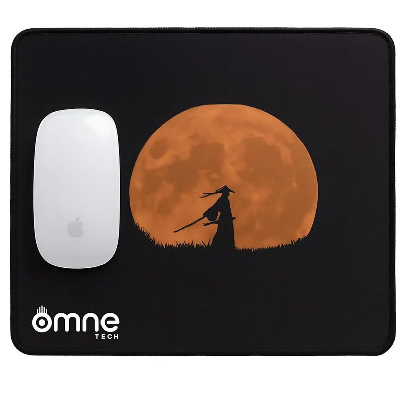 omne TECH Samurai Sunset Mouse Mat | Large Gaming Mouse Pad with 3mm Thick Anti-Slip Rubber Base | Smooth Speed Control Surface | Stitched Edges | Desk Pad for Office, Home & Gaming Setup - Image 1