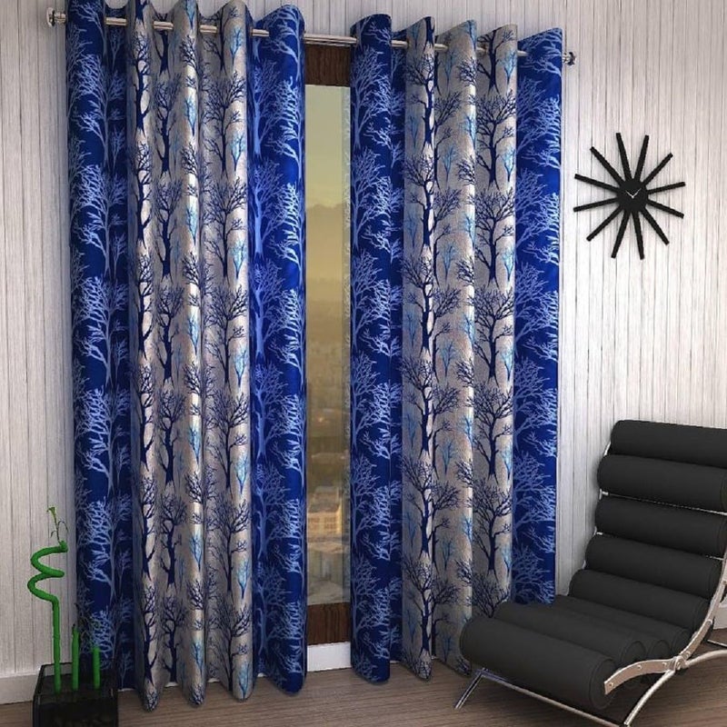 Cresset Stylish Living Room Curtains Long Door 9 Feet Pack of 2 Blue Room Darkening Washable_054  - Image 1