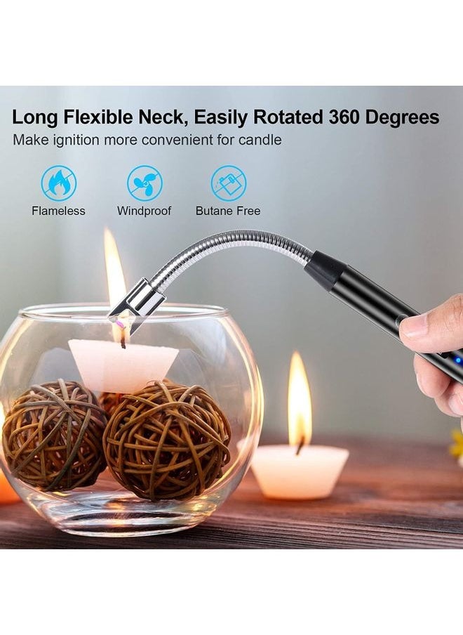 ماركة غير محددة - ولاعة قوسية، ولاعة إلكترونية عديمة اللهب مع مؤشر بطارية LED، ولاعة USB قابلة لإعادة الشحن ومقاومة للرياح والطقس للمطبخ والشواء والشموع والألعاب النارية وموقد الغاز، أسود - Image 1