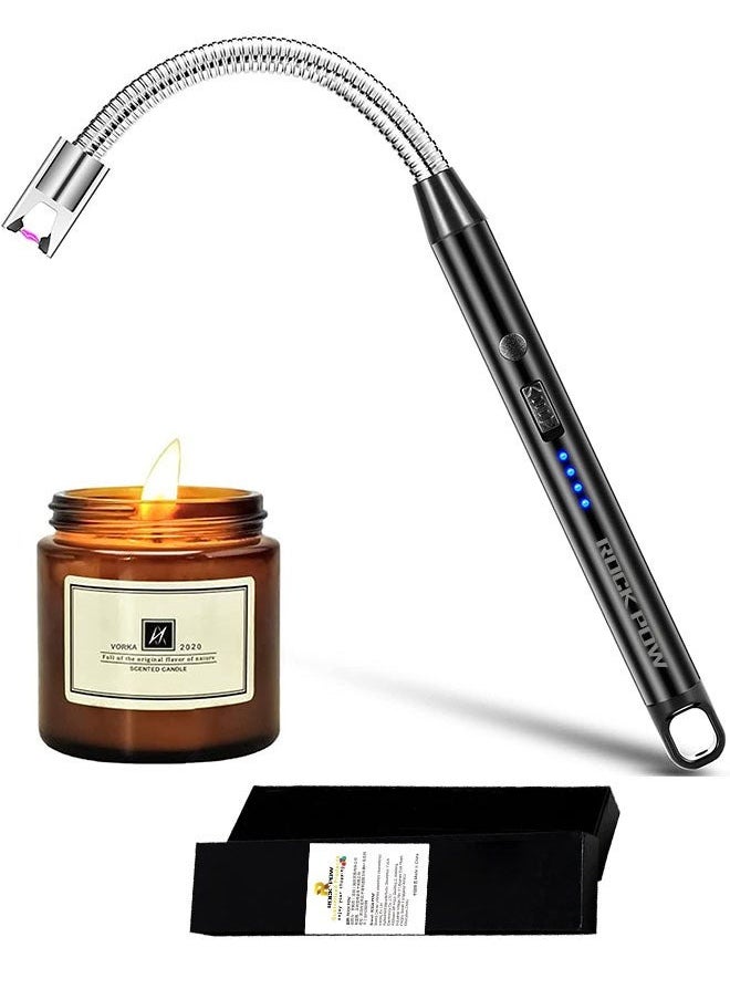 ماركة غير محددة - ولاعة قوسية، ولاعة إلكترونية عديمة اللهب مع مؤشر بطارية LED، ولاعة USB قابلة لإعادة الشحن ومقاومة للرياح والطقس للمطبخ والشواء والشموع والألعاب النارية وموقد الغاز، أسود - Image 1
