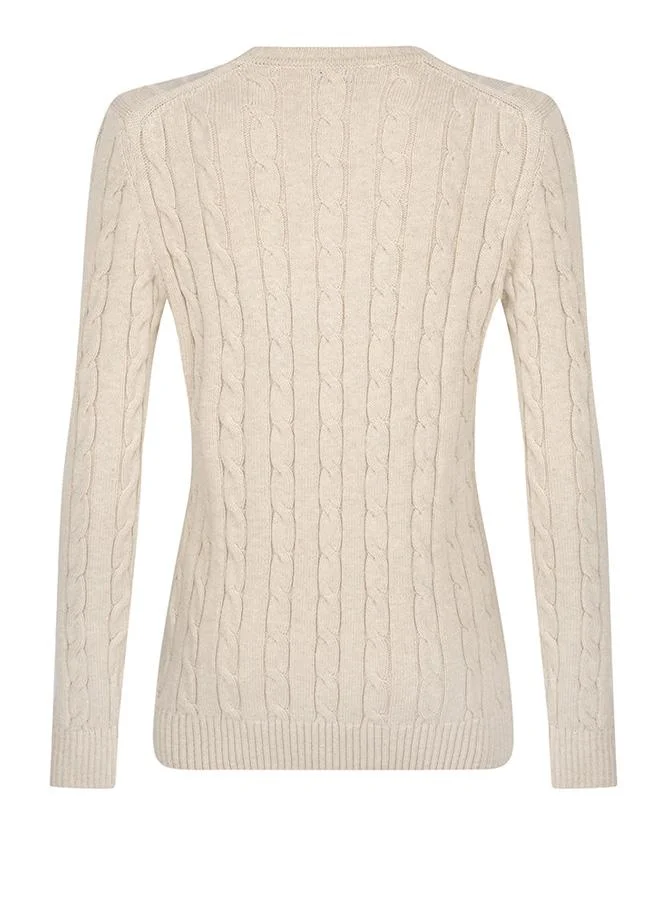 FELIX HARDY Beige V-Neck Cable Knit Pullover for Women | Best Price UAE
