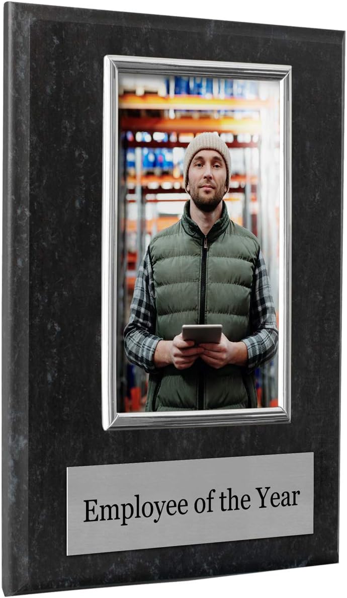 PlaqueMaker Pre-designed Employee of the Month, Quarter or Year Award Plaque - 8 x 10" Photo Plaque holds a 6 x 4" Portrait Photo (Year) - Image 1