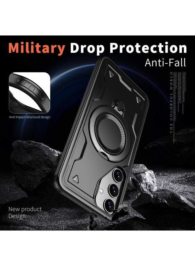 Samsung Galaxy S25 Ultra Case, Shockproof Case, Anti-Fall Drop Protection, Built-in Slide Anti-Scratch Camera Lens Cover, Integrated 360 Degree Rotating Ring Kickstand, Black - Image 3