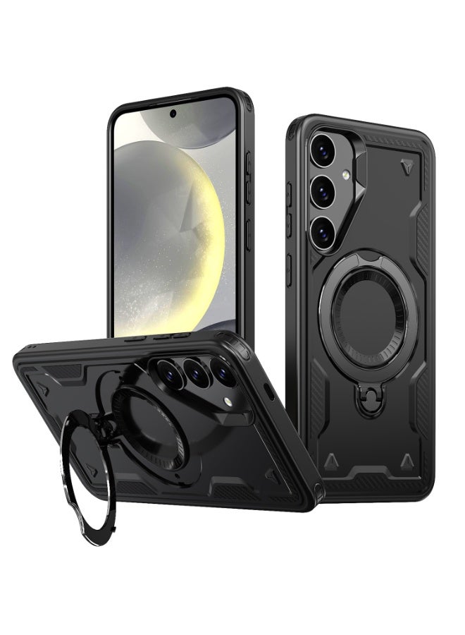 Samsung Galaxy S25 Ultra Case, Shockproof Case, Anti-Fall Drop Protection, Built-in Slide Anti-Scratch Camera Lens Cover, Integrated 360 Degree Rotating Ring Kickstand, Black - Image 1