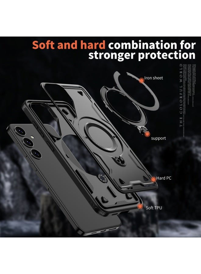 Samsung Galaxy S25 Ultra Case, Shockproof Case, Anti-Fall Drop Protection, Built-in Slide Anti-Scratch Camera Lens Cover, Integrated 360 Degree Rotating Ring Kickstand, Black - Image 4