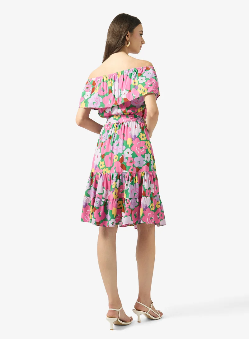 FYOR  Floral Off-Shoulder Tie-Waist Midi Dress for Women | Best Price UAE