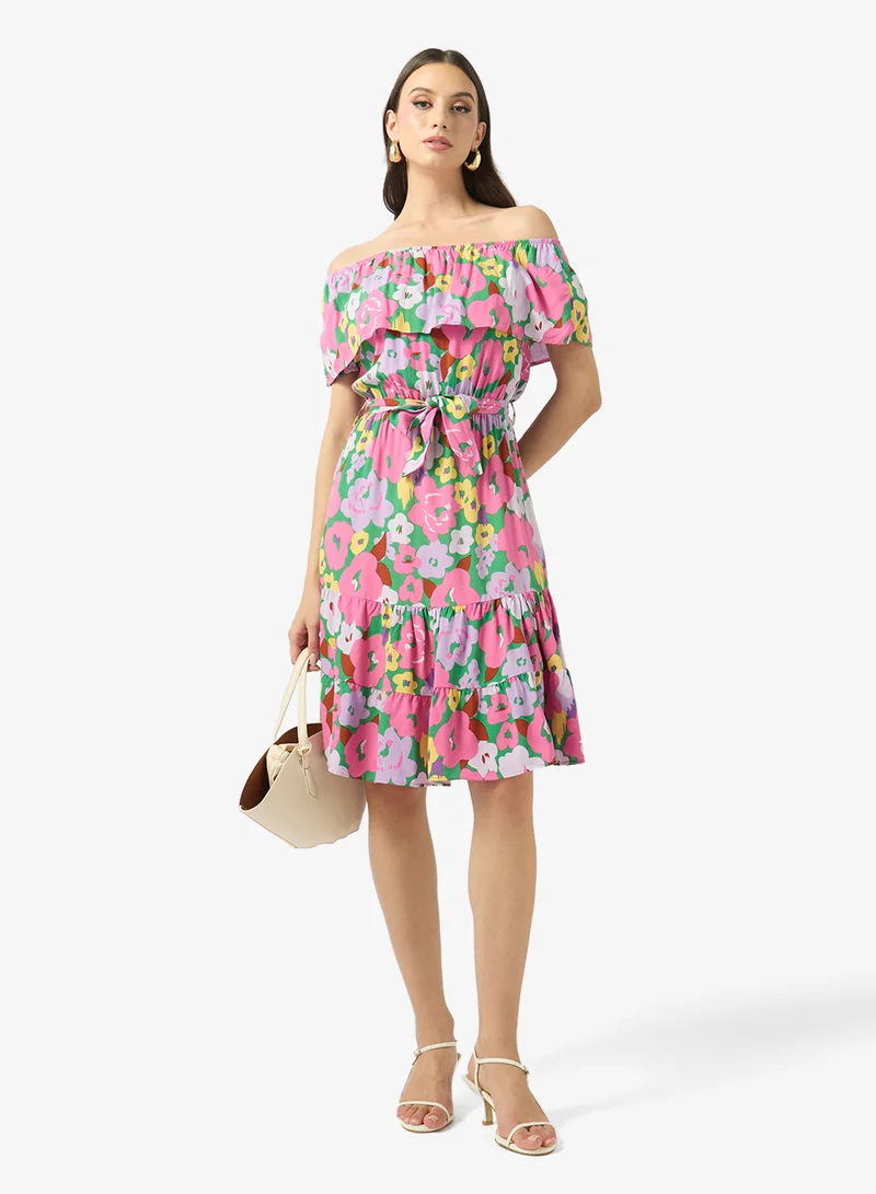 FYOR  Floral Off-Shoulder Tie-Waist Midi Dress for Women | Best Price UAE