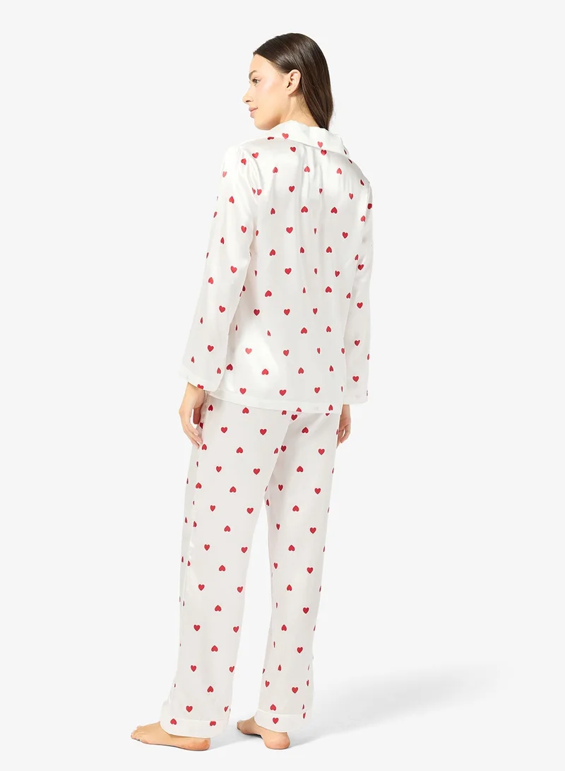 Ginger Heart Print Button Up Shirt & Pyjama Set