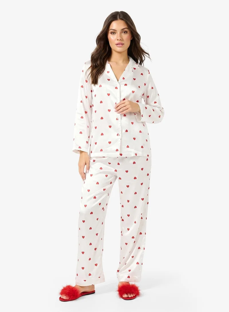 Ginger Heart Print Button Up Shirt & Pyjama Set