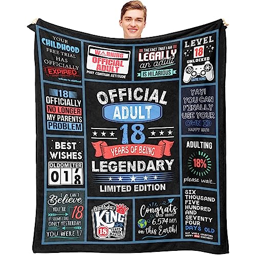 Dfaqehk 18th Birthday Gifts for Boy, 18 Year Old Boy Birthday Gifts, Gifts for Boys Turning 18, 18 Birthday Gift Ideas Throw Blanket 60 x 50 Inch, Gifts for 18 Year Old Male, 18 Bday Decorations for Men - Image 1