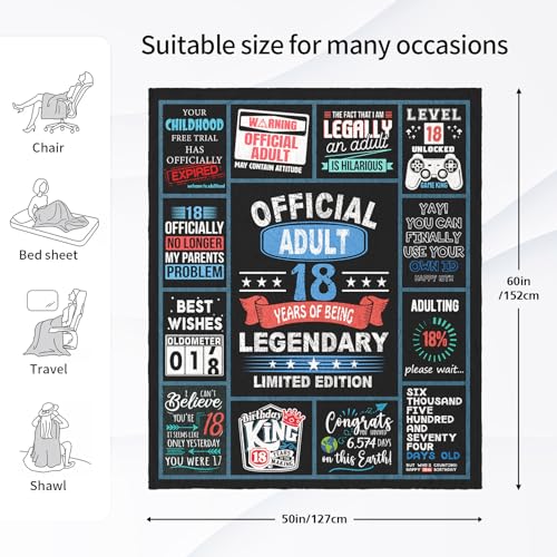 Dfaqehk 18th Birthday Gifts for Boy, 18 Year Old Boy Birthday Gifts, Gifts for Boys Turning 18, 18 Birthday Gift Ideas Throw Blanket 60 x 50 Inch, Gifts for 18 Year Old Male, 18 Bday Decorations for Men - Image 5