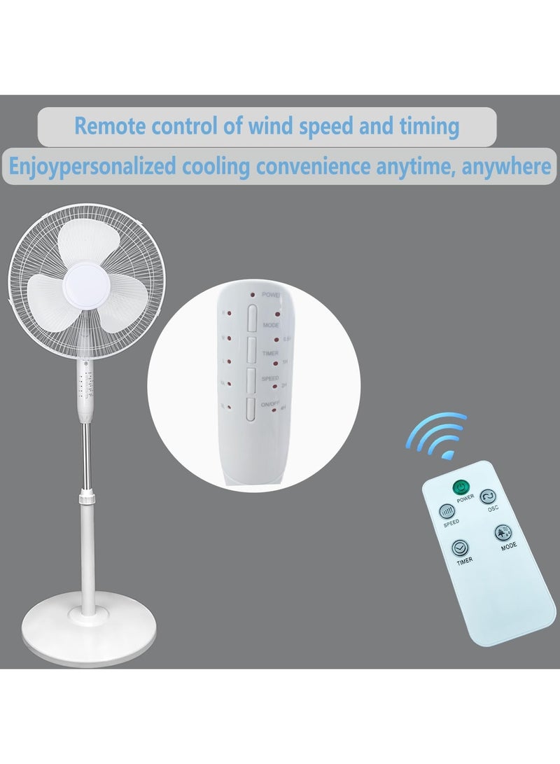 Pedestal Stand Fan with Remote Control 16 inch 3 Speed& Adjustable Height 140° Levels rotation Angle 3 Leaf Blade Quiet Power Saving with 7.5 Hour Timer floor fan for Bedroom Home Office (White)  - Image 4