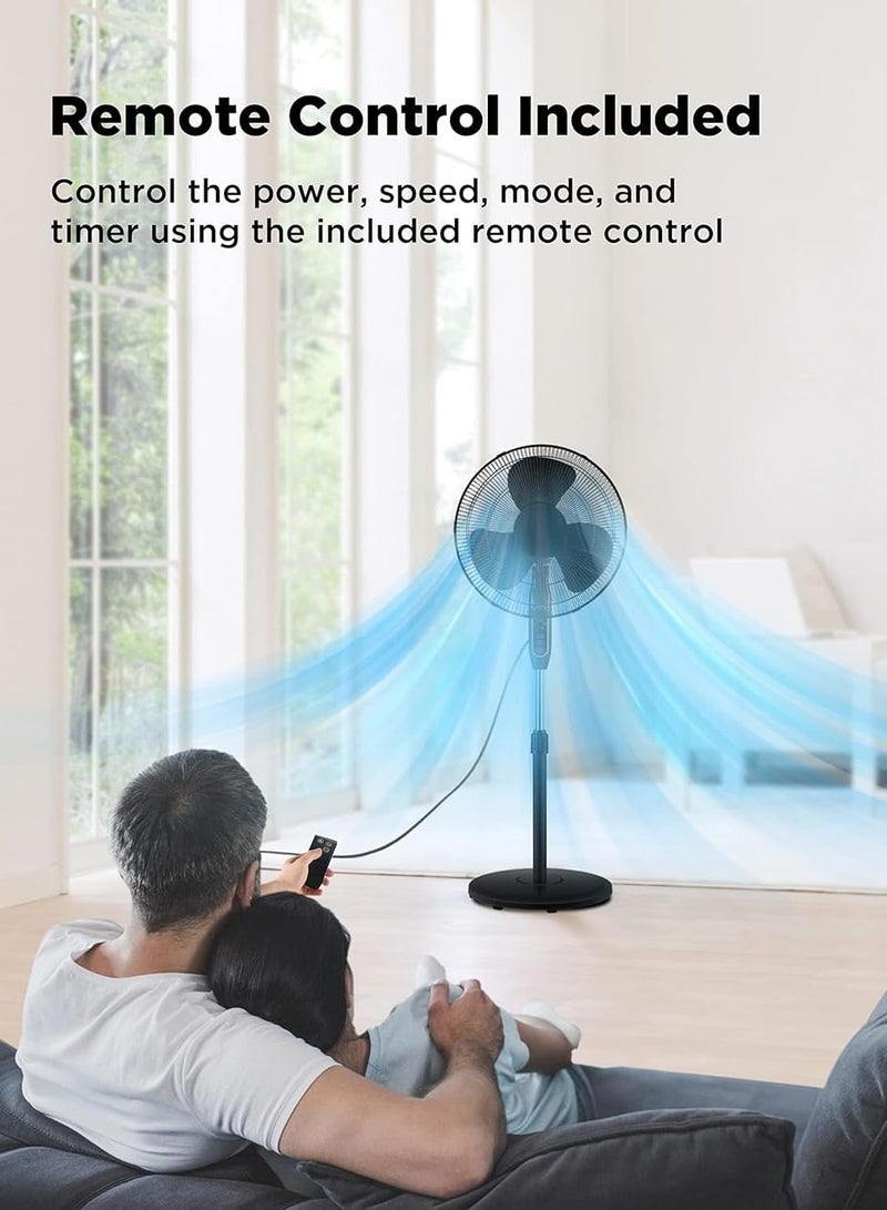 Pedestal Stand Fan with Remote Control 16 inch 3 Speed& Adjustable Height 140° Levels rotation Angle 3 Leaf Blade Quiet Power Saving with 7.5 Hour Timer floor fan for Bedroom Home Office (White)  - Image 5