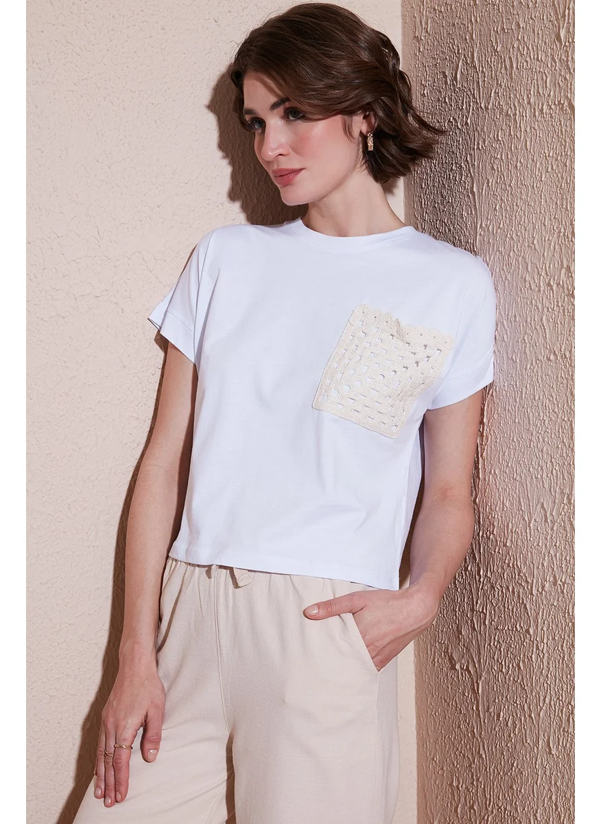Lela Cotton Single Pocket Regular Fit Crew Neck T Shirt Women's T Shirt 5865818