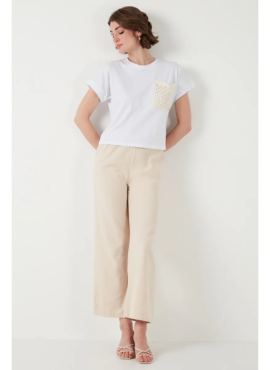 ليلا Cotton Single Pocket Regular Fit Crew Neck T Shirt Women's T Shirt 5865818