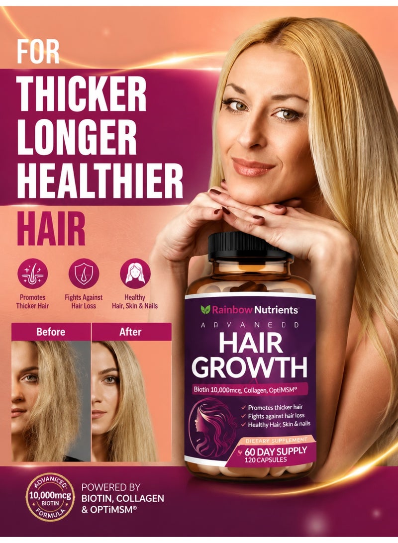 Rainbow Nutrients Hair Growth Vitamins for Women | Biotin 10,000mcg, Collagen, Saw Palmetto | Naturally Regrow Stronger & Healthier Hair, Skin and Nails | Stops Hair Loss | 60 Day Supply ﻿120 CAPSULES - Image 5