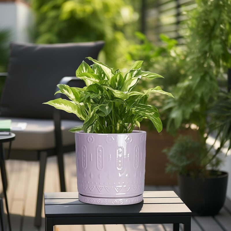 Eightpot 10 Inch Ceramic Planter Pot Plant Pot with Drainage Hole and Saucer, Round Large Flower Pot for Indoor Plants Outdoor Garden Planter Pot, Purple - Image 5